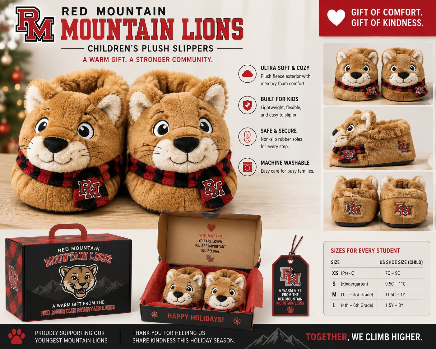 The signature Red Mountain Lion plush slipper paired with the storybook